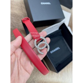 Chanel Fashion Calf Leather Pearl Silver Buckle 20mm Belts For Women Red