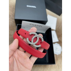 Chanel Fashion Calf Leather Pearl Silver Buckle 20mm Belts For Women Red