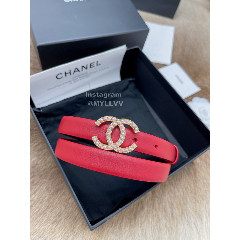 Chanel Fashion Calf Leather Pearl Gold Buckle 20mm Belts For Women Red