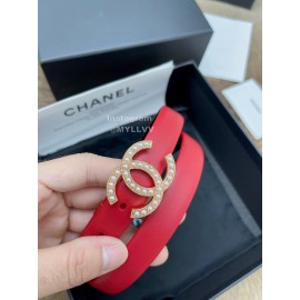 Chanel Fashion Calf Leather Pearl Gold Buckle 20mm Belts For Women Red