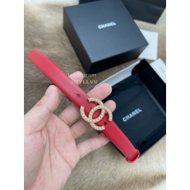 Chanel Fashion Calf Leather Pearl Gold Buckle 20mm Belts For Women Red