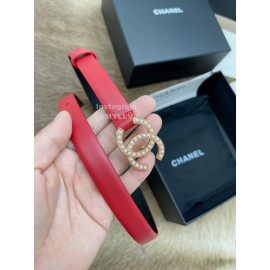 Chanel Fashion Calf Leather Pearl Gold Buckle 20mm Belts For Women Red
