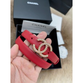 Chanel Fashion Calf Leather Pearl Gold Buckle 20mm Belts For Women Red