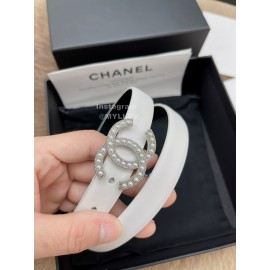 Chanel Fashion Calf Leather Pearl Silver Buckle 20mm Belts For Women White