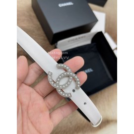 Chanel Fashion Calf Leather Pearl Silver Buckle 20mm Belts For Women White