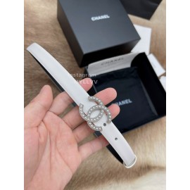 Chanel Fashion Calf Leather Pearl Silver Buckle 20mm Belts For Women White