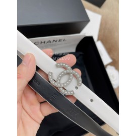 Chanel Fashion Calf Leather Pearl Silver Buckle 20mm Belts For Women White