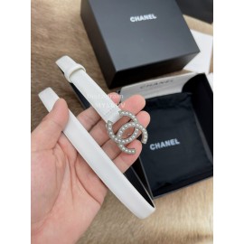 Chanel Fashion Calf Leather Pearl Silver Buckle 20mm Belts For Women White