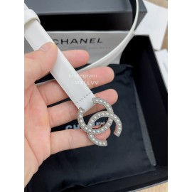 Chanel Fashion Calf Leather Pearl Silver Buckle 20mm Belts For Women White