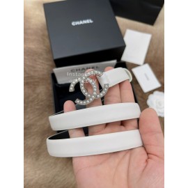 Chanel Fashion Calf Leather Pearl Silver Buckle 20mm Belts For Women White