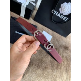 Chanel Calf Leather Pin Buckle 20mm Belts For Women Wine Red