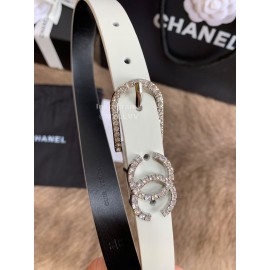 Chanel Calf Leather Pin Buckle 20mm Belts For Women White