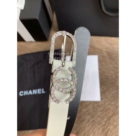 Chanel Calf Leather Pin Buckle 20mm Belts For Women White