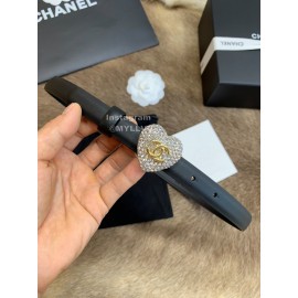Chanel Calf Leather Love Diamond Buckle 20mm Belts For Women Black
