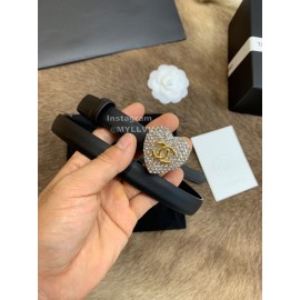 Chanel Calf Leather Love Diamond Buckle 20mm Belts For Women Black