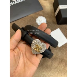 Chanel Calf Leather Love Diamond Buckle 20mm Belts For Women Black