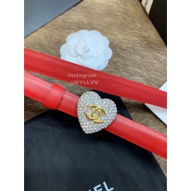 Chanel Calf Leather Love Diamond Buckle 20mm Belts For Women Red