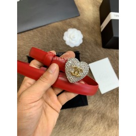 Chanel Calf Leather Love Diamond Buckle 20mm Belts For Women Red