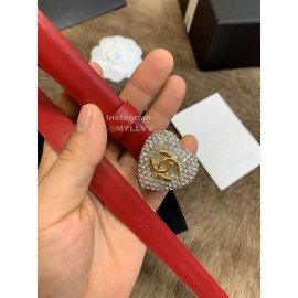 Chanel Calf Leather Love Diamond Buckle 20mm Belts For Women Red
