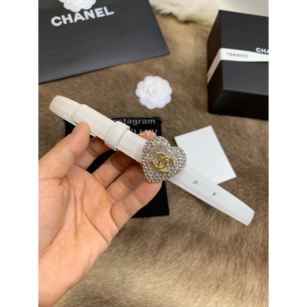 Chanel Calf Leather Love Diamond Buckle 20mm Belts For Women White