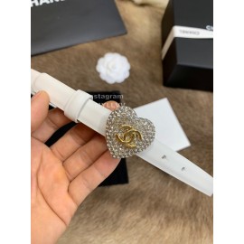 Chanel Calf Leather Love Diamond Buckle 20mm Belts For Women White