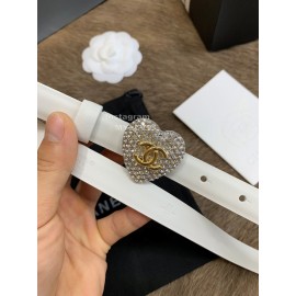 Chanel Calf Leather Love Diamond Buckle 20mm Belts For Women White