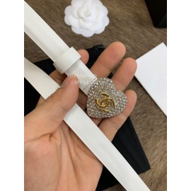 Chanel Calf Leather Love Diamond Buckle 20mm Belts For Women White