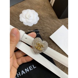 Chanel Calf Leather Love Diamond Buckle 20mm Belts For Women White