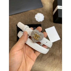 Chanel Calf Leather Love Diamond Buckle 20mm Belts For Women White