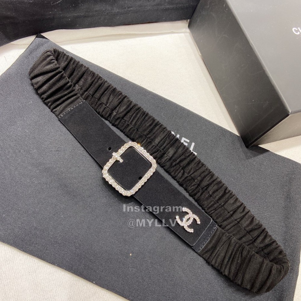 Chanel Black Cashmere Leather Diamond Pin Buckle 34mm Belts
