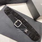 Chanel Black Cashmere Leather Diamond Pin Buckle 34mm Belts