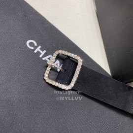 Chanel Black Cashmere Leather Diamond Pin Buckle 34mm Belts