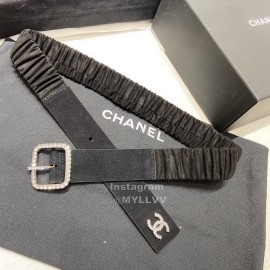 Chanel Black Cashmere Leather Diamond Pin Buckle 34mm Belts