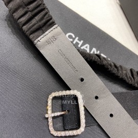 Chanel Black Cashmere Leather Diamond Pin Buckle 34mm Belts