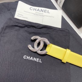 Chanel New Calf Leather Diamond Buckle 30mm Belt Yellow