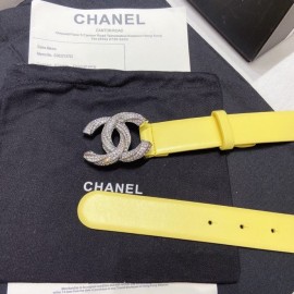 Chanel New Calf Leather Diamond Buckle 30mm Belt Yellow