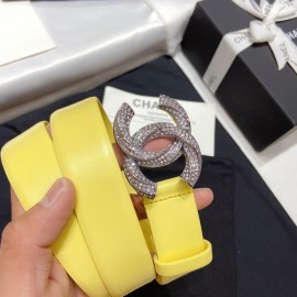 Chanel New Calf Leather Diamond Buckle 30mm Belt Yellow