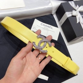 Chanel New Calf Leather Diamond Buckle 30mm Belt Yellow