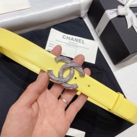 Chanel New Calf Leather Diamond Buckle 30mm Belt Yellow