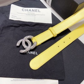 Chanel New Calf Leather Diamond Buckle 30mm Belt Yellow