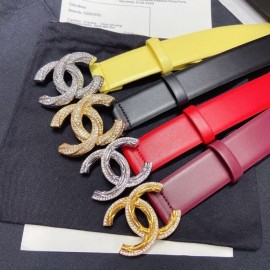 Chanel New Calf Leather Diamond Buckle 30mm Belt Yellow