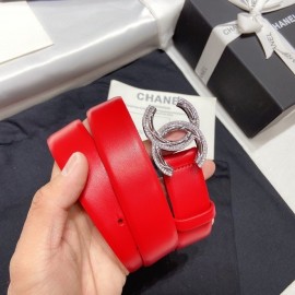 Chanel New Calf Leather Diamond Buckle 30mm Belt Red