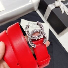 Chanel New Calf Leather Diamond Buckle 30mm Belt Red