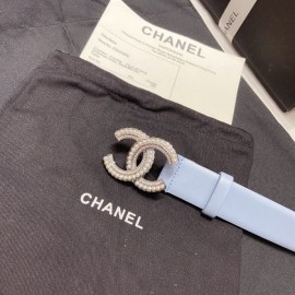 Chanel Fashion Calf Leather Pearl Buckle 30mm Belt Blue