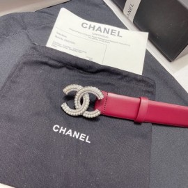 Chanel Fashion Calf Leather Pearl Buckle 30mm Belt Wine Red