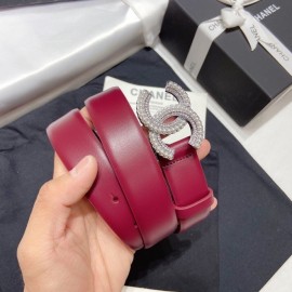 Chanel Fashion Calf Leather Pearl Buckle 30mm Belt Wine Red