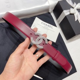 Chanel Fashion Calf Leather Pearl Buckle 30mm Belt Wine Red