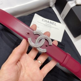 Chanel Fashion Calf Leather Pearl Buckle 30mm Belt Wine Red
