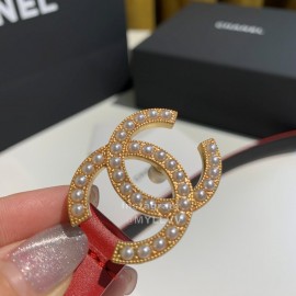 Chanel Fashion Calf Leather Pearl Buckle 28mm Belt Red