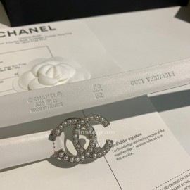 Chanel Fashion Calf Leather Pearl Buckle 28mm Belt White